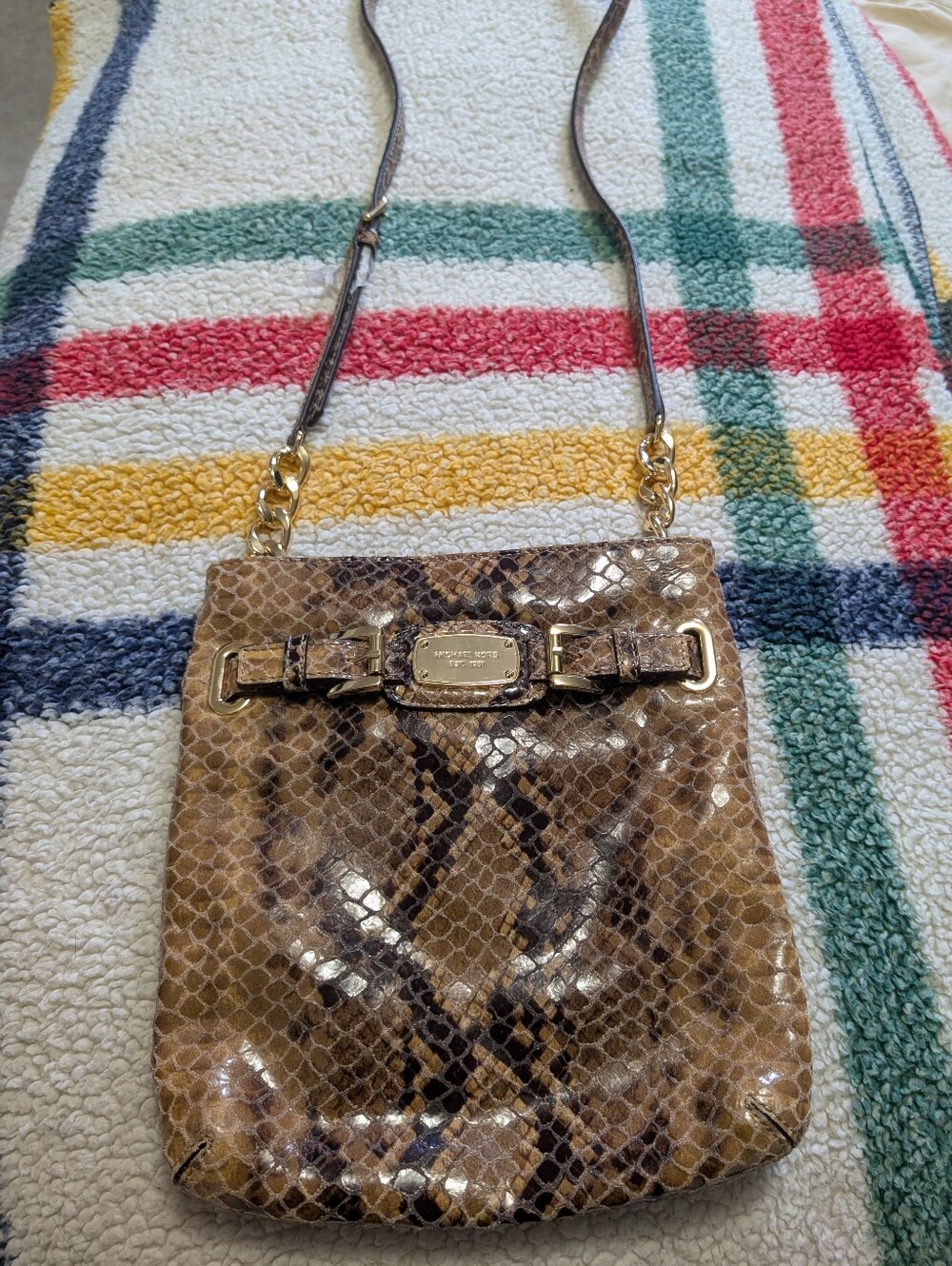 Michael Kors Tan Brown Snakeskin-Effect Crossbody Bag